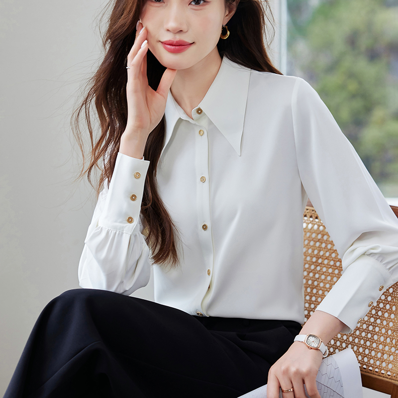 MY2451# 白色衬衫女长袖新款高级感职业通勤上衣气质短款衬衣女裝貨源服裝批發