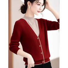 批发假两件长袖国风毛衣女<b class='q'>春</b>秋季2025年新款设计感外穿上衣显瘦针织衫