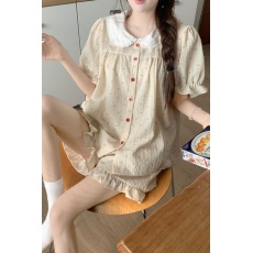 批发实拍实价韩版甜美小清新樱桃宽松透气<b class='q'>棉麻</b>夏季短袖外穿家居服套装