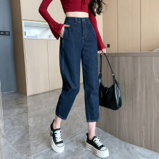 批发实拍小个子牛仔裤女2026春季款高腰<b class='q'>哈伦裤</b>修身显瘦萝卜八分裤<b class='q'>九分</b>