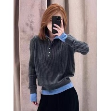 批发春季假两件拼接竖条纹洋气遮肉针织衫小众假两件<b class='q'>通勤</b>休闲风上衣女
