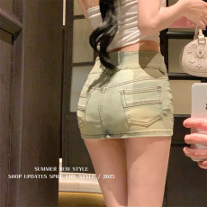 批发实拍实价 不规则新品设计感紧身春<b class='q'>夏</b>辣妹弹力防走光牛仔短裙女