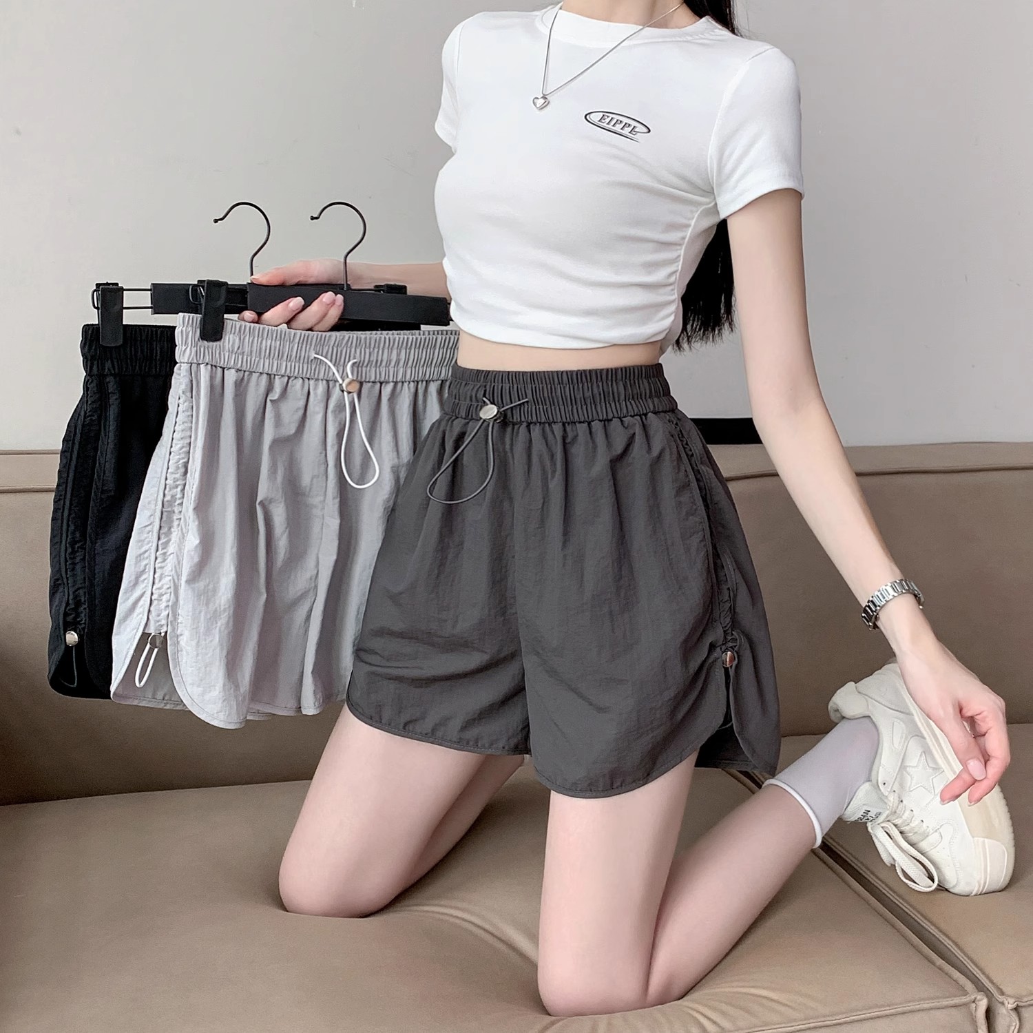 MY1718# 立体腰头工装短裤女夏季薄款2025新款小个子宽松抽绳高腰休闲裤女裝貨源服裝批發