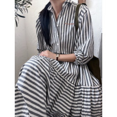 批发已出货 韩国chic春季新款小众慵懒风宽松休闲<b class='q'>条纹</b>连衣裙女