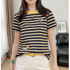 批发撞色条纹创意短袖<b class='q'>t</b><b class='q'>恤</b>女士2026夏季新款显瘦洋气时尚百搭休闲上衣