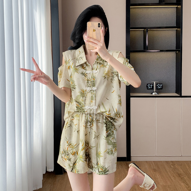 MY8549# 大码女装新中式国风旗袍改良年轻款短裤上衣夏季两件套女裝貨源服裝批發