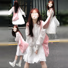 批发白色波点衬衫<b class='q'>连衣裙</b>子女2025新款秋季小个子穿搭气质高级感娃娃裙