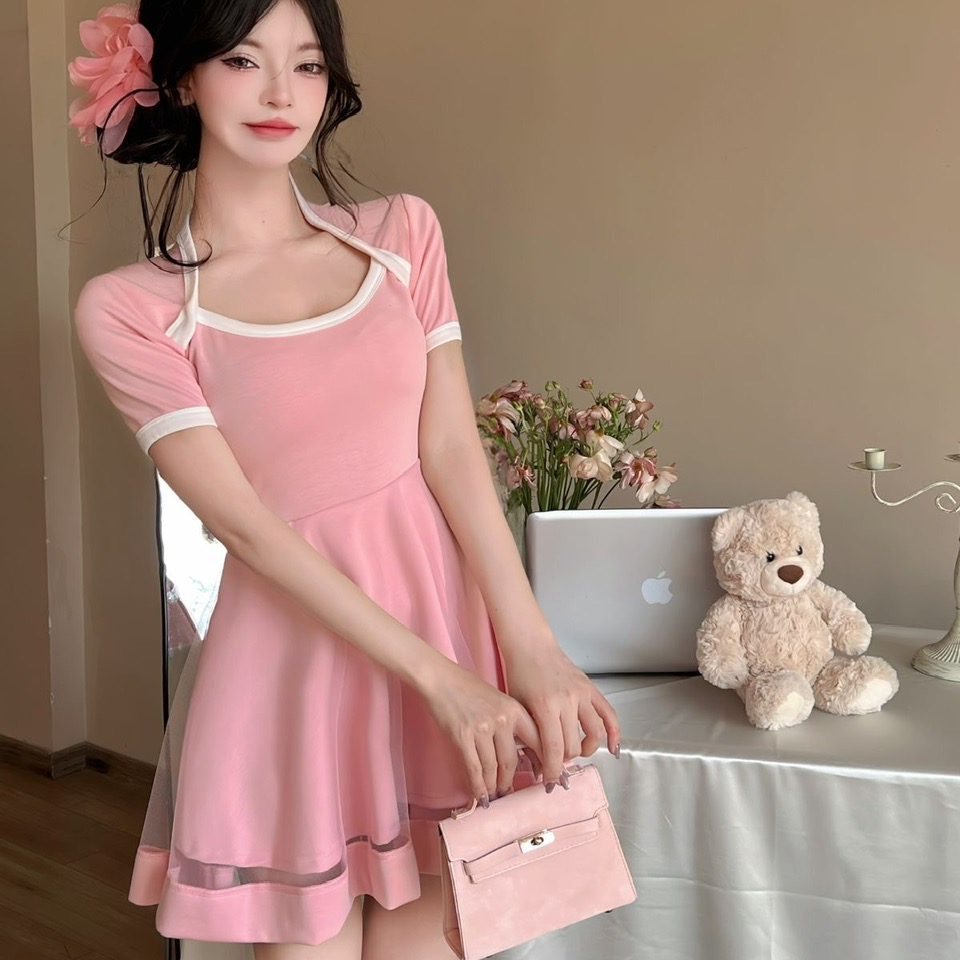 FA12172# 新款性感短款收腰大摆连衣裙 服裝批發女裝批發服飾貨源