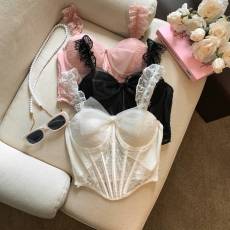 批发实拍 纯欲辣妹短款鱼骨<b class='q'>塑</b><b class='q'>身</b>蕾丝胸衣<b class='q'>背心</b>百搭束腰吊带内衣带胸垫