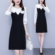 批发已出货 2026春季新款拼接娃娃领衬衫假两件修身显瘦减龄连衣裙