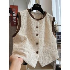 批发超好看轻奢小香风蕾丝外穿圆领无袖马甲小背心女<b class='q'>春</b>秋坎肩外套上衣