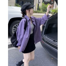 批发初秋韩系穿搭紫色<b class='q'>长袖</b><b class='q'>衬衣</b>女款2026新款爆款<b class='q'>女士</b>宽松<b class='q'>衬衫</b>外搭开衫