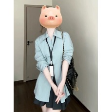批发法式蓝色<b class='q'>长袖</b><b class='q'>衬衫</b>女秋季2026新款设计感小众抽褶百搭<b class='q'>衬衣</b>