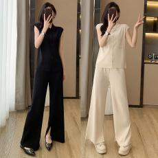 批发<b class='q'>欧洲站</b>简约气质高级感无袖针织衫套装夏季<b class='q'>新款</b>纯色阔腿裤两件套女