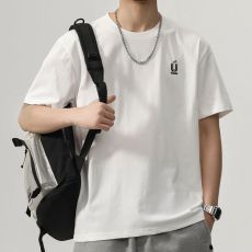 批发实拍2025夏季冰感棉圆领短袖t恤男百搭简约绣花韩版宽松短袖T恤