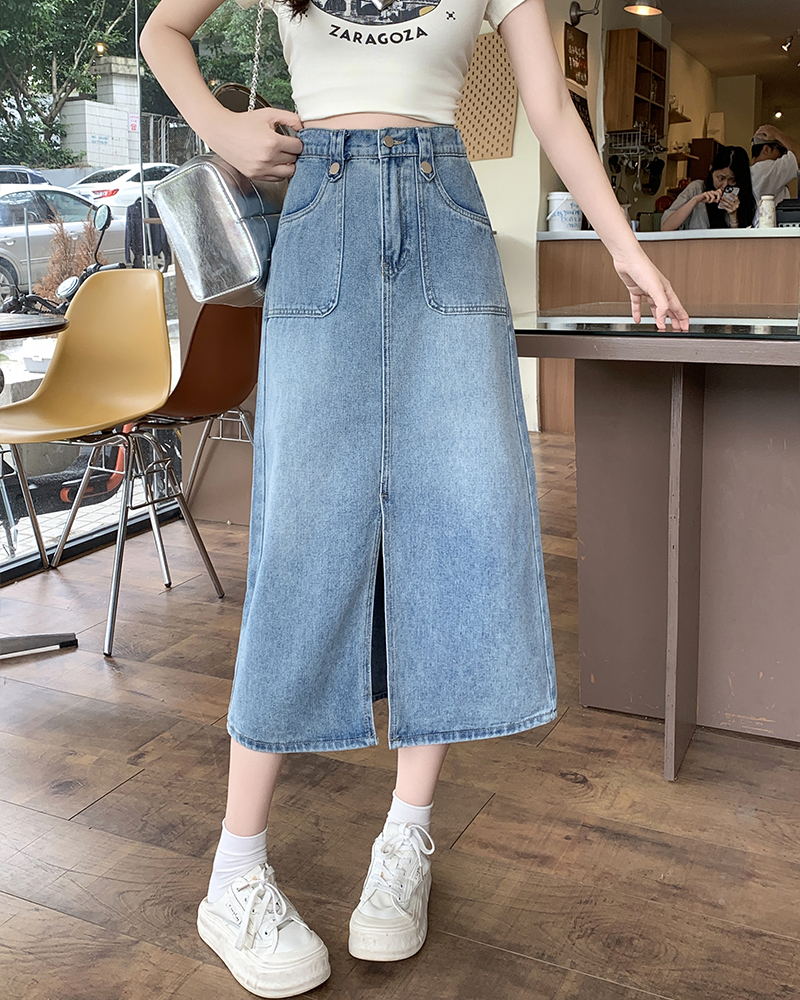 RY463# 实拍2026夏季新款胖mm大码高腰开叉牛仔半身裙梨形身材a字...