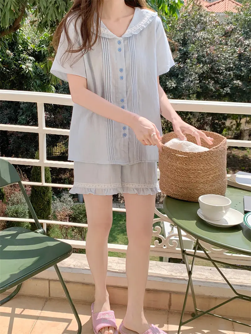 세일러 칼라 면사 홈웨어 세트 상세 이미지 7