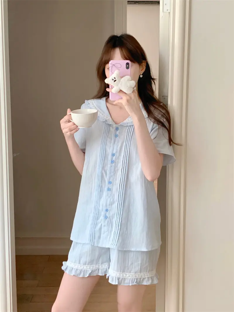 세일러 칼라 면사 홈웨어 세트 상세 이미지 9
