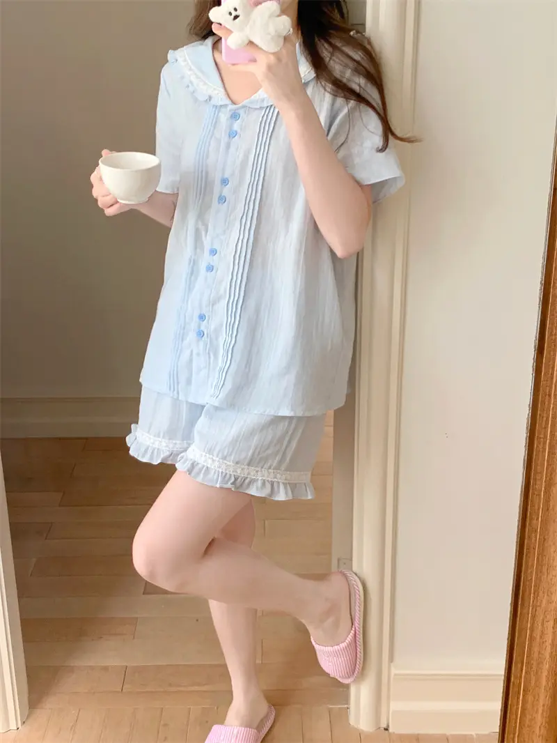 세일러 칼라 면사 홈웨어 세트 상세 이미지 10