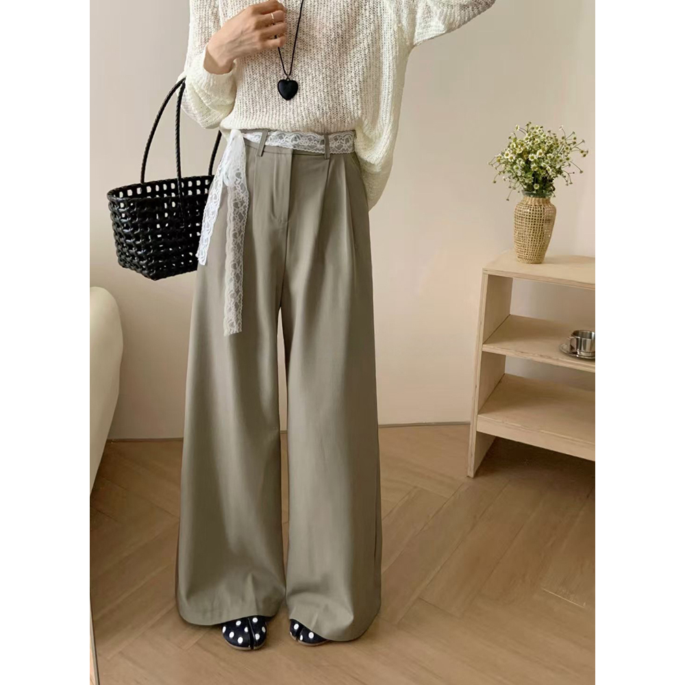 실사 2026 새로운 와이드 레깅스 바지 하이웨이스트 도루 센스 루즈핏 캐주얼 바닥 청소 개성 바지 경기 레이스 벨트