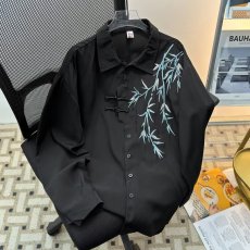 批发加大码<b class='q'>中国风</b>盘扣竹子刺绣长袖衬衫男装秋季设计高级感衬衣