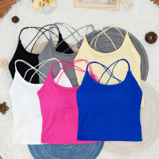 批发<b class='q'>秋</b>季新款女网红细肩带方领一体杯磨毛螺纹吊带显瘦百搭背心打底衫