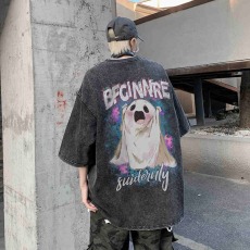 批发麂皮绒重磅硬挺T恤短袖男款夏季欧美潮牌痞帅7七分袖男士<b class='q'>嘻哈</b>半袖