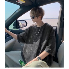 批发麂皮绒重磅硬挺T恤短袖男款夏季欧美潮牌痞帅7七分袖男士<b class='q'>嘻哈</b>半袖