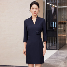 批发中<b class='q'>餐厅</b><b class='q'>服务员</b>工作服七分袖连衣裙女2025年修身显瘦气质新中式裙子