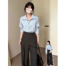 批发高级感法式蓝色立领<b class='q'>衬衫</b>女新款设计感独特别致长袖上衣