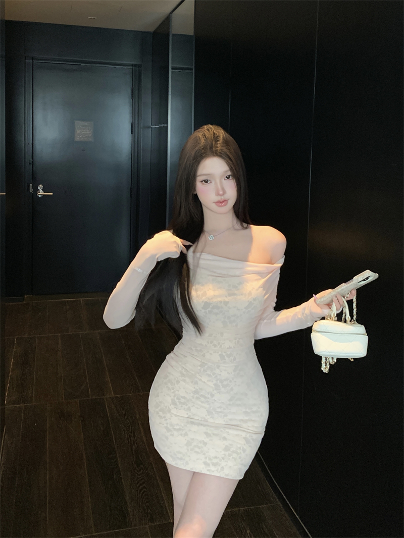 실사 무거운 작업 신축성 망사 철자 레이스 품격 순수한 욕망 몸매 가꾸기 타이트 스커트 드레스 포함 가슴 패드