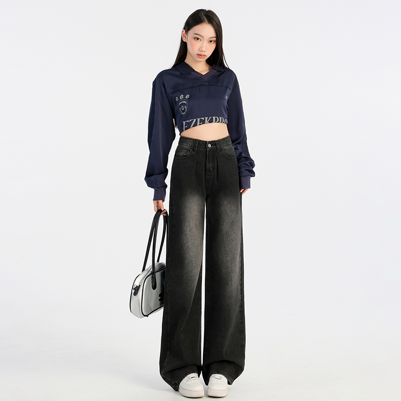 MY1667# 牛仔直筒显瘦百搭设计感高街拖地裤春夏新款阔腿牛仔裤女女裝貨源服裝批發