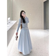 批发实拍实价 韩版<b class='q'>清新</b>蓝色长款遮肉休闲花苞半身裙蓬蓬裙