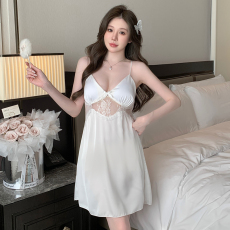 批发实拍新款性感睡衣女冰丝<b class='q'>吊带</b><b class='q'>睡裙</b>缎面蕾丝花边带胸垫高级感家居服