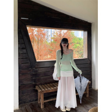 批发实拍实价~性感美背上衣+长袖薄款防晒T恤女两件套半身裙套装