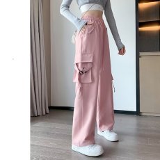 批发美式复古工装阔腿裤女2025新款高街设计感口袋宽松百搭休闲直筒裤