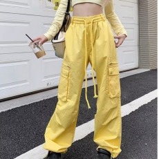 批发美式<b class='q'>街头</b>工装裤女夏季薄款多巴胺彩色裤子宽松直筒阔腿运动休闲裤