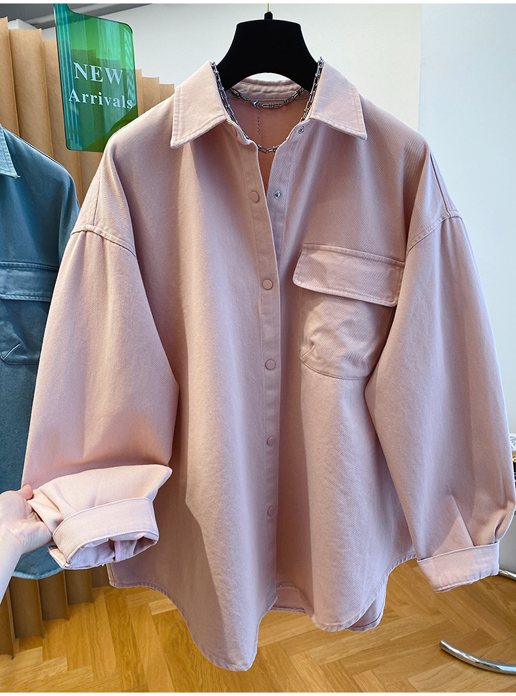 마 오래된 핑크색 데님 여성 셔츠 2026 봄 가을 새로운 루즈핏 프로필 모양 대 에디션 지방 mm 셔츠 재킷 맨위