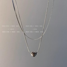 批发轻奢小众钛钢双层叠戴爱心项链时尚百搭气质高级感桃心吊坠蛇骨链