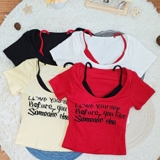 批发<b class='q'>秋</b>季新款女网红细肩带方领一体杯磨毛螺纹吊带显瘦百搭背心打底衫