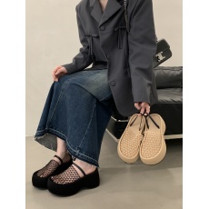 批发2025夏季半包头拖鞋外穿厚底蕾丝镂空透气网面鞋配裙子凉鞋百搭