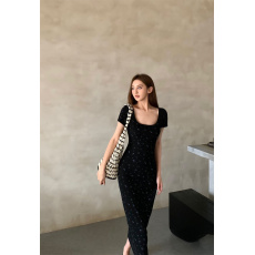 批发优雅洋气修身显瘦碎花短袖连衣裙女夏季2026新款方领长裙包臀<b class='q'>裙子</b>