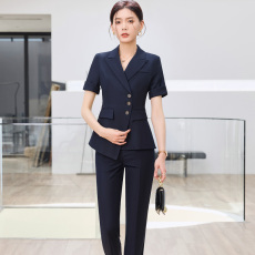 批发黑色短袖职业套装女夏新款设计感干练<b class='q'>珠宝</b>店酒店售楼部前台工作服