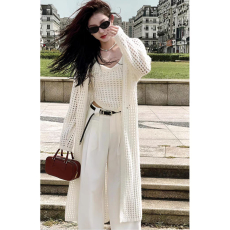 批发韩版高级感外搭针织<b class='q'>开衫</b>背心两件套女镂空<b class='q'>中长款</b>上衣薄款外套罩衣