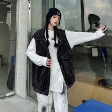批发实拍牛仔马甲女春秋宽松外穿无袖坎肩BF风上衣外套外搭叠穿小马夹