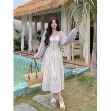 批发实拍春日邂逅温柔风<b class='q'>碎花</b>吊带大码连衣裙+温柔软糯针织开衫两件套