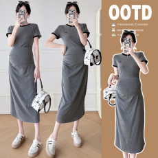 有货     有货      实拍2026孕妇夏季新品针织孕妇连衣裙8488