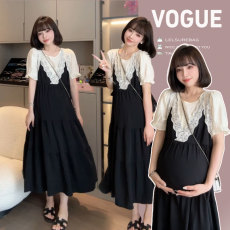 批发有货 2026夏季新款款假两件抽绳显瘦短袖过膝长裙潮妈