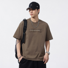 批发实拍短袖t恤男2025夏季新款潮宽松百搭钢印字母半袖体恤男