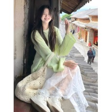 批发早春穿搭2026高级镂空钩花针织衫防晒罩衫独特漂亮初春浅绿上衣女